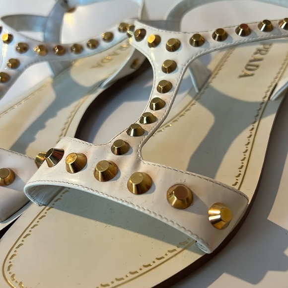 Prada White Sandals with Gold Hardware - Picture 2 of 5